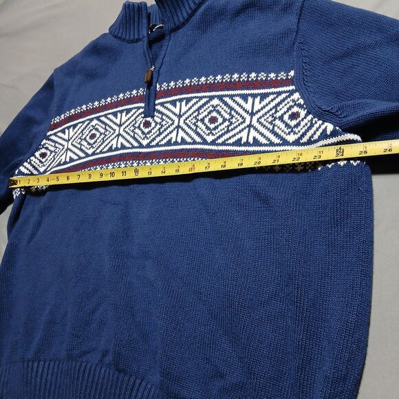Izod Mens XXL Nordic Fair Isle Sweater Blue 1/4 Zip Ski Holiday Stretch Pullover - Picture 7 of 14